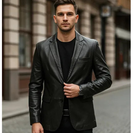Mens Black Leather Blazer