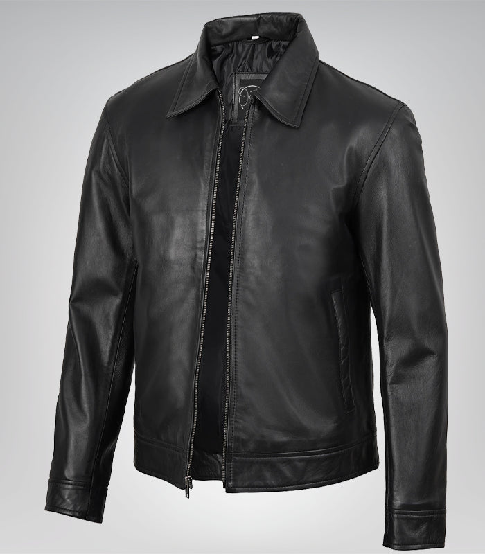 Men's Black Harrington Leather Jacket Real Leather, Classic Mike Style