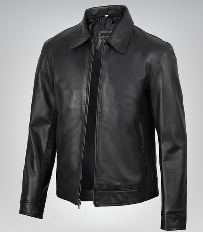 Men's Black Harrington Leather Jacket Real Leather, Classic Mike Style