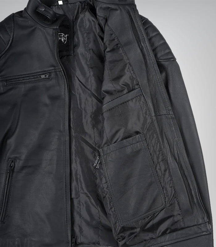 Men’s Real Leather Biker Jacket Matte Black Motorcycle Style, 100% Lambskin