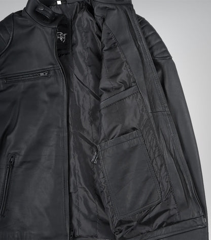 Men’s Real Leather Biker Jacket Matte Black Motorcycle Style, 100% Lambskin
