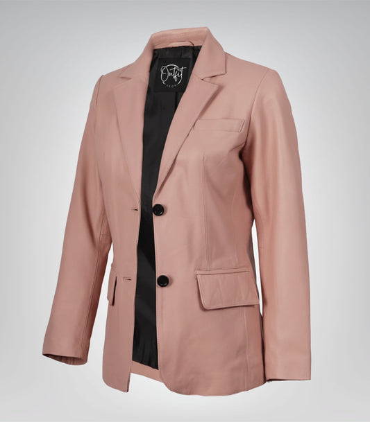 Women’s pink real lambskin leather blazer