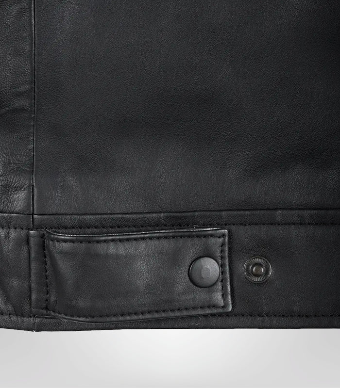 Men’s matte black leather biker jacket – genuine lambskin café racer style
