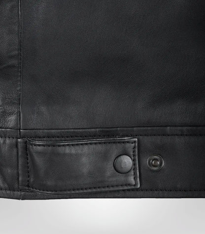 Men’s matte black leather biker jacket – genuine lambskin café racer style