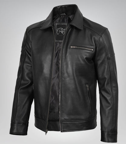 Men’s Neville black lambskin leather Harrington jacket – classic style, premium quality