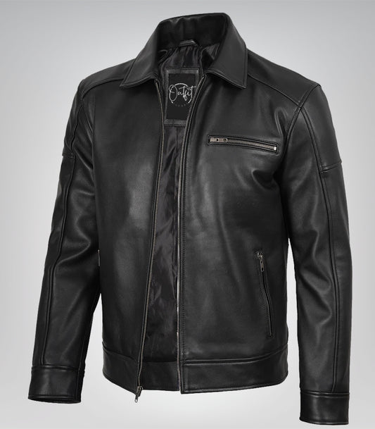 Men’s Neville black lambskin leather Harrington jacket – classic style, premium quality
