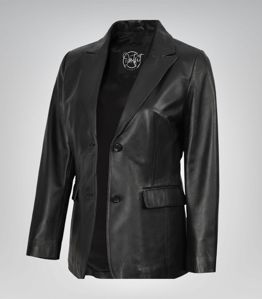 Women’s black real lambskin leather blazer