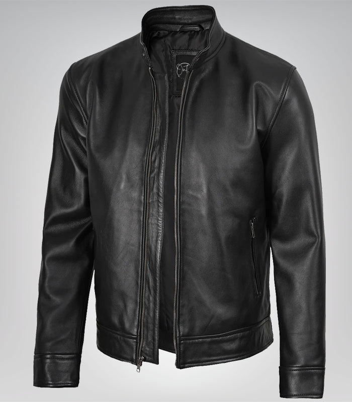 Men’s Owen black biker style leather jacket – premium real leather, rugged design