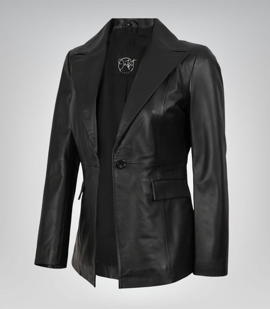 Women’s black real lambskin leather blazer