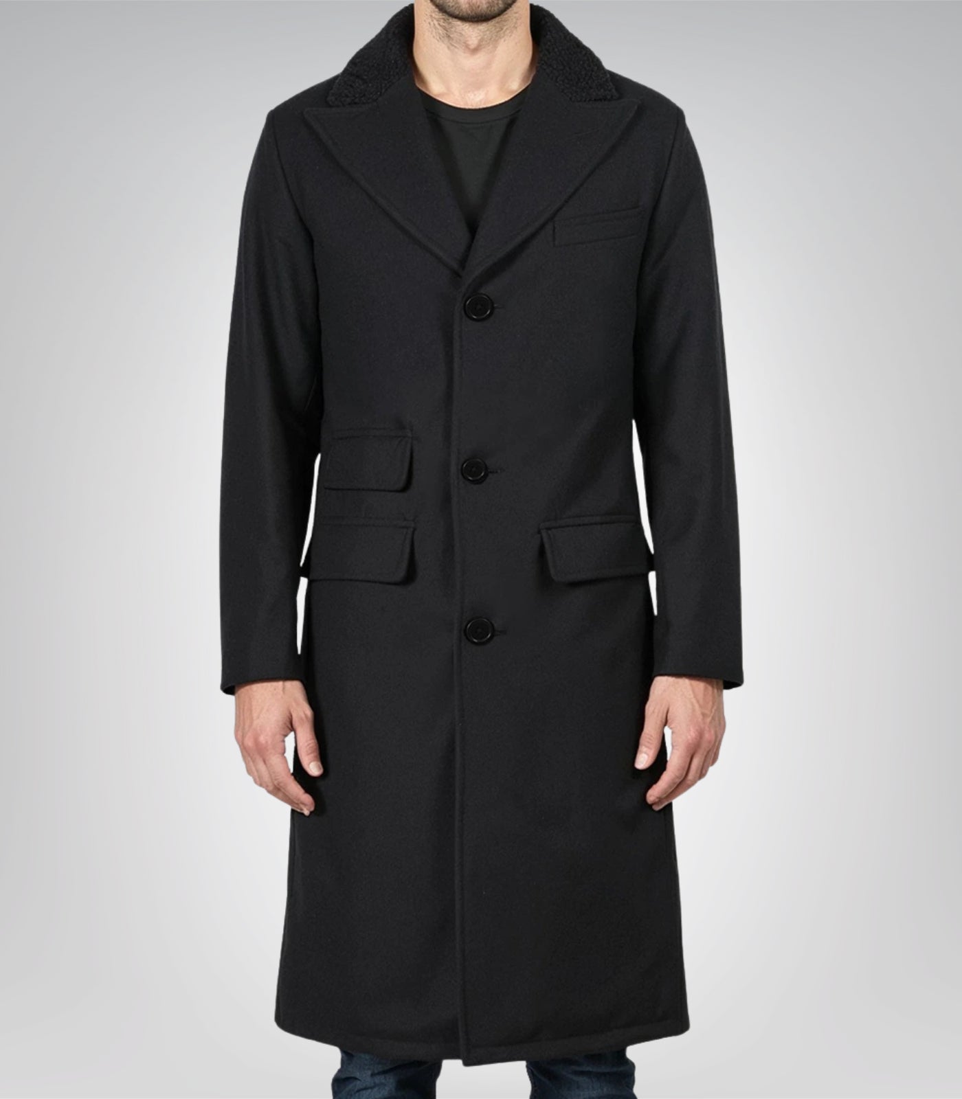 Men’s 1920s Gangster Black Wool Overcoat Shelby Style Long Coat