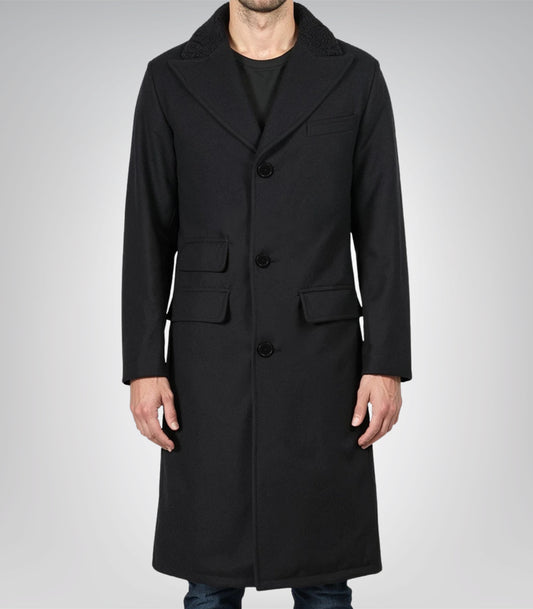 Men’s 1920s Gangster Black Wool Overcoat Shelby Style Long Coat