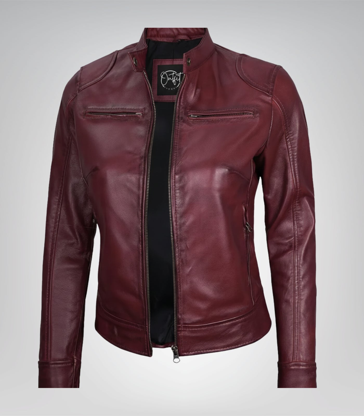 Women’s premium burgundy leather biker jacket