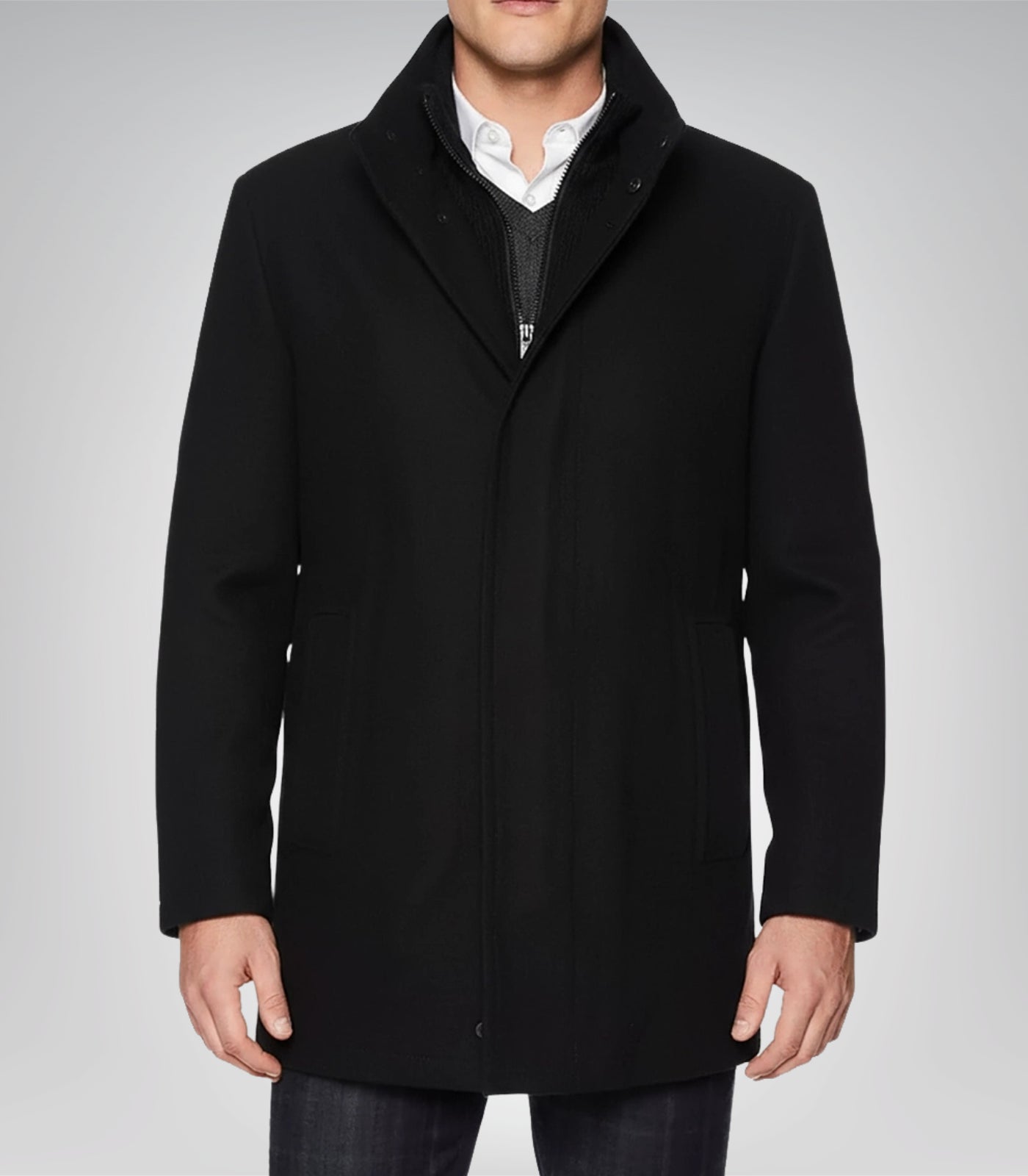 Rafferty Men’s Black Wool Car Coat Modern Fit Zip-Up Overcoat