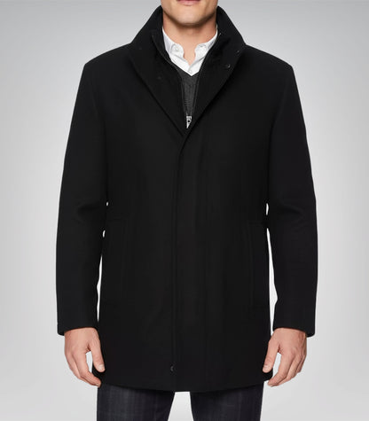 Rafferty Men’s Black Wool Car Coat Modern Fit Zip-Up Overcoat
