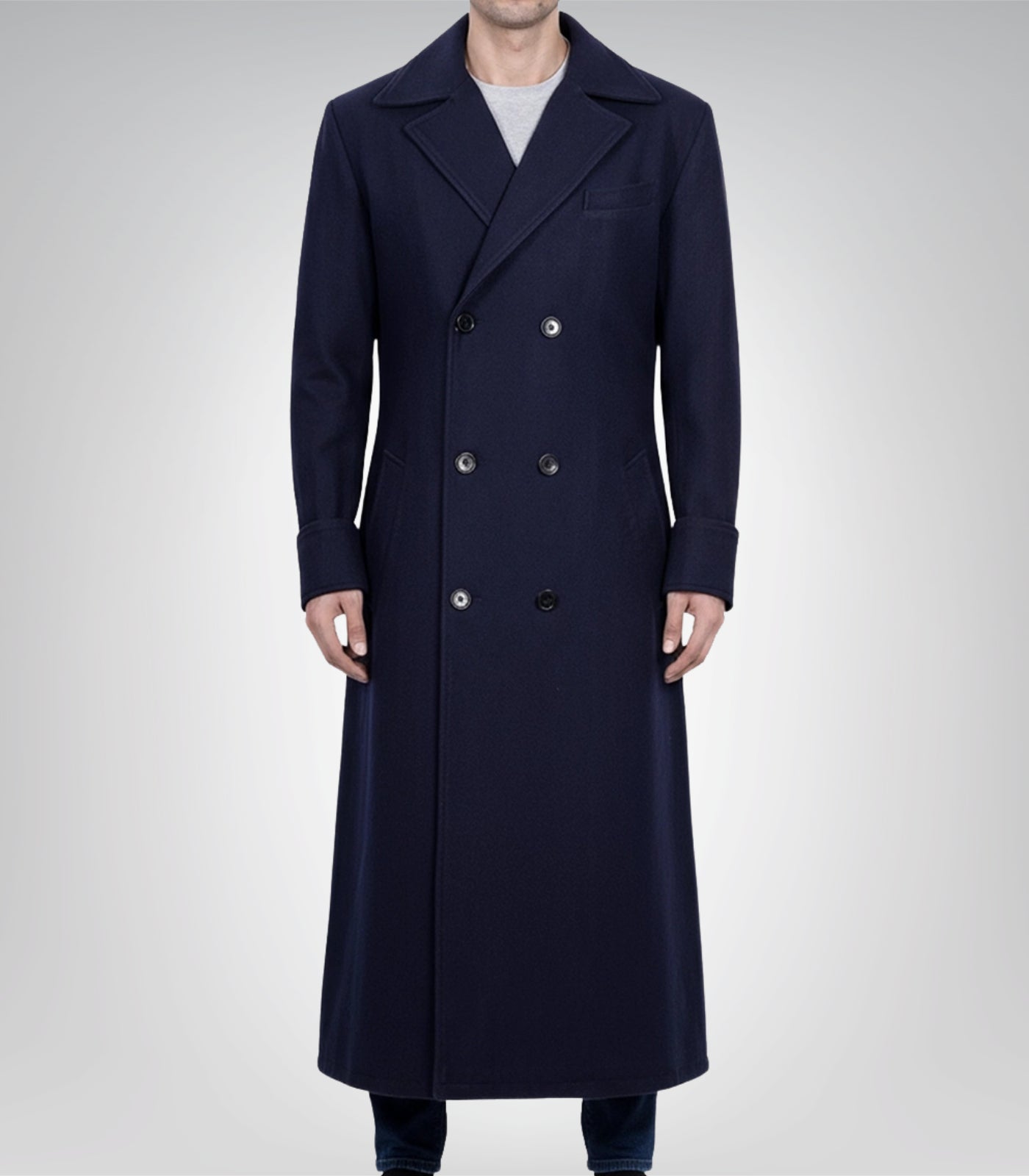 Men’s Dark Blue Double-Breasted Wool Coat Classic Formal &amp; Casual Overcoat