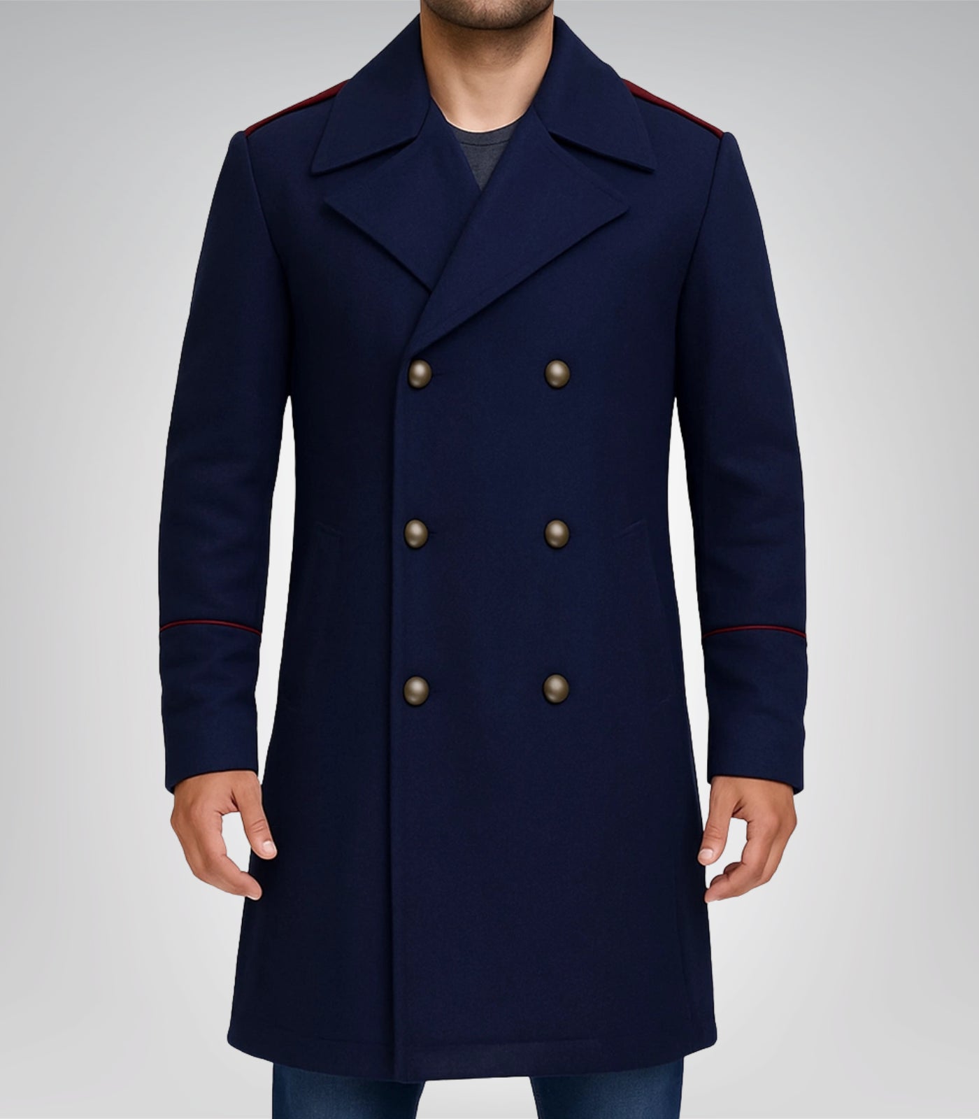 The Naval Officer Men’s Navy Double-Breasted Wool Coat Tailored Winter Overcoat