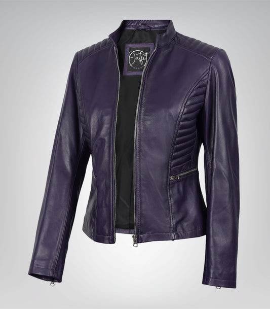 Women’s premium purple leather biker jacket