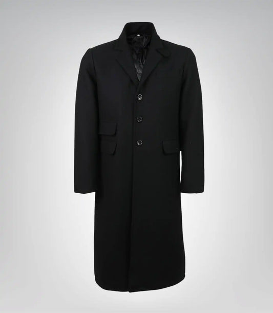 Darryl Men’s Black Notch Lapel Wool Coat with Detachable Vest