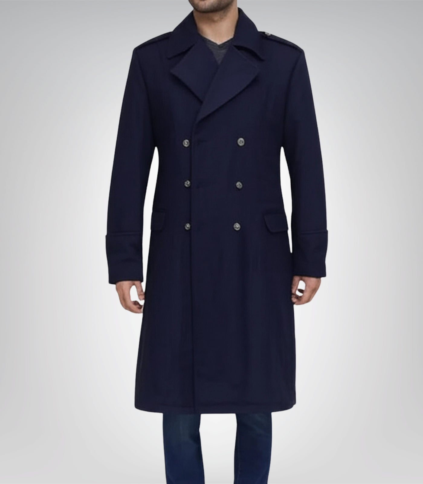 Wallace Men’s Blue Double-Breasted Wool Overcoat Classic Tailored Winter Coat