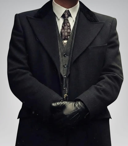 Men’s Black 1920s Gangster Wool Overcoat – Shelby-Inspired Long Winter Coat