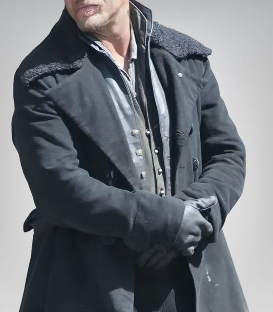 Tom Hardy Taboo Black Wool Trench Coat – Sherpa Collar Vintage Overcoat