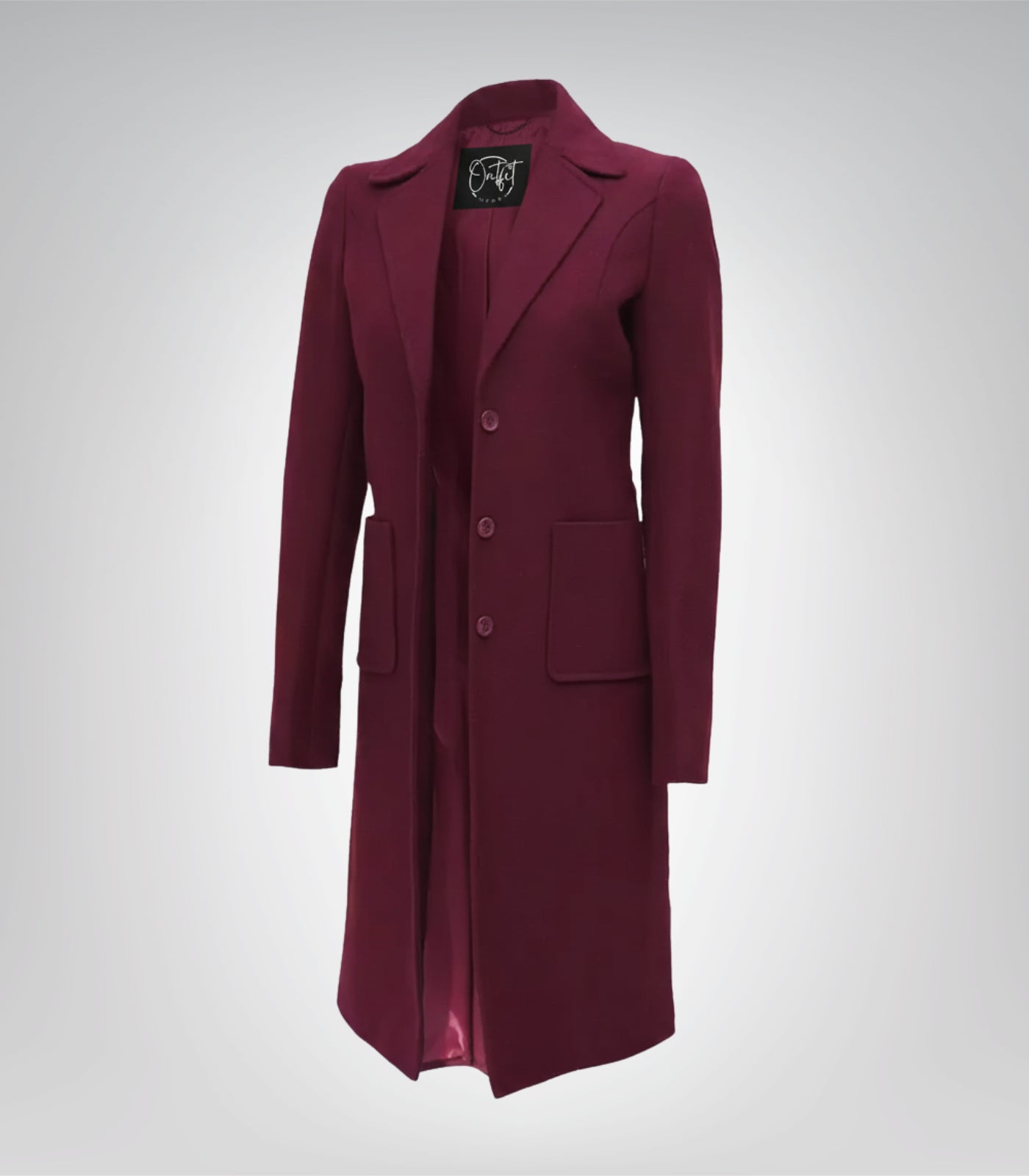The Royale Women’s Burgundy Long Wool Coat Elegant Winter Outerwear