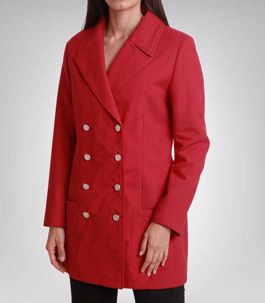 Maxine Women’s Red Double-Breasted Wool Coat Tailored Winter Jacket with Gold Buttons