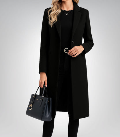Diane Women’s Black Single-Breasted Wool Coat Minimalist Winter Outerwear
