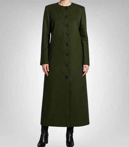 Rosario Women’s Olive Green Long Wool Coat Straight-Cut Winter Outerwear