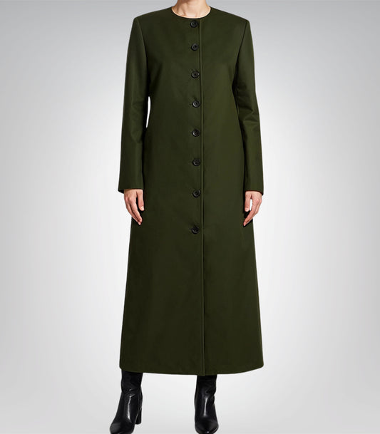 Rosario Women’s Olive Green Long Wool Coat Straight-Cut Winter Outerwear