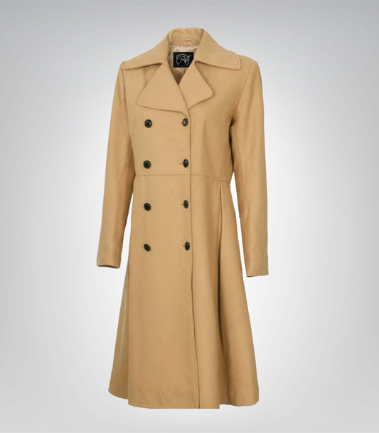 The Commander Women’s Beige Double-Breasted Wool Trench Coat Long Tailored Winter Coat