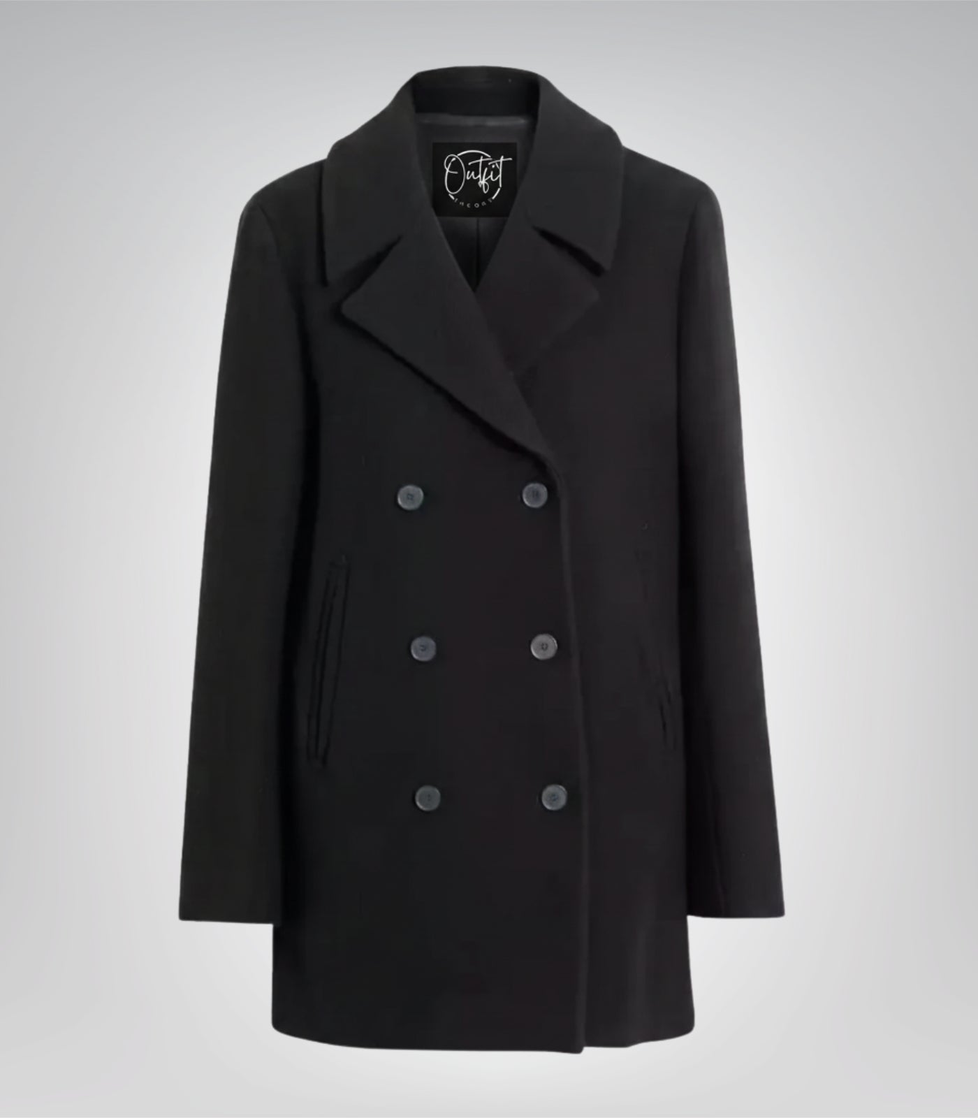 Shalon Executive Women’s Black Double-Breasted Wool Overcoat 3/4 Length Winter Coat