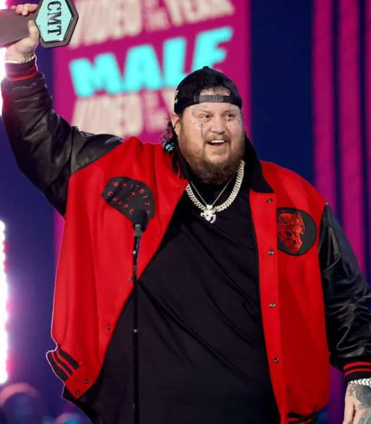 2023 CMT Music Awards Jelly Roll Black and Red Varsity Jacket