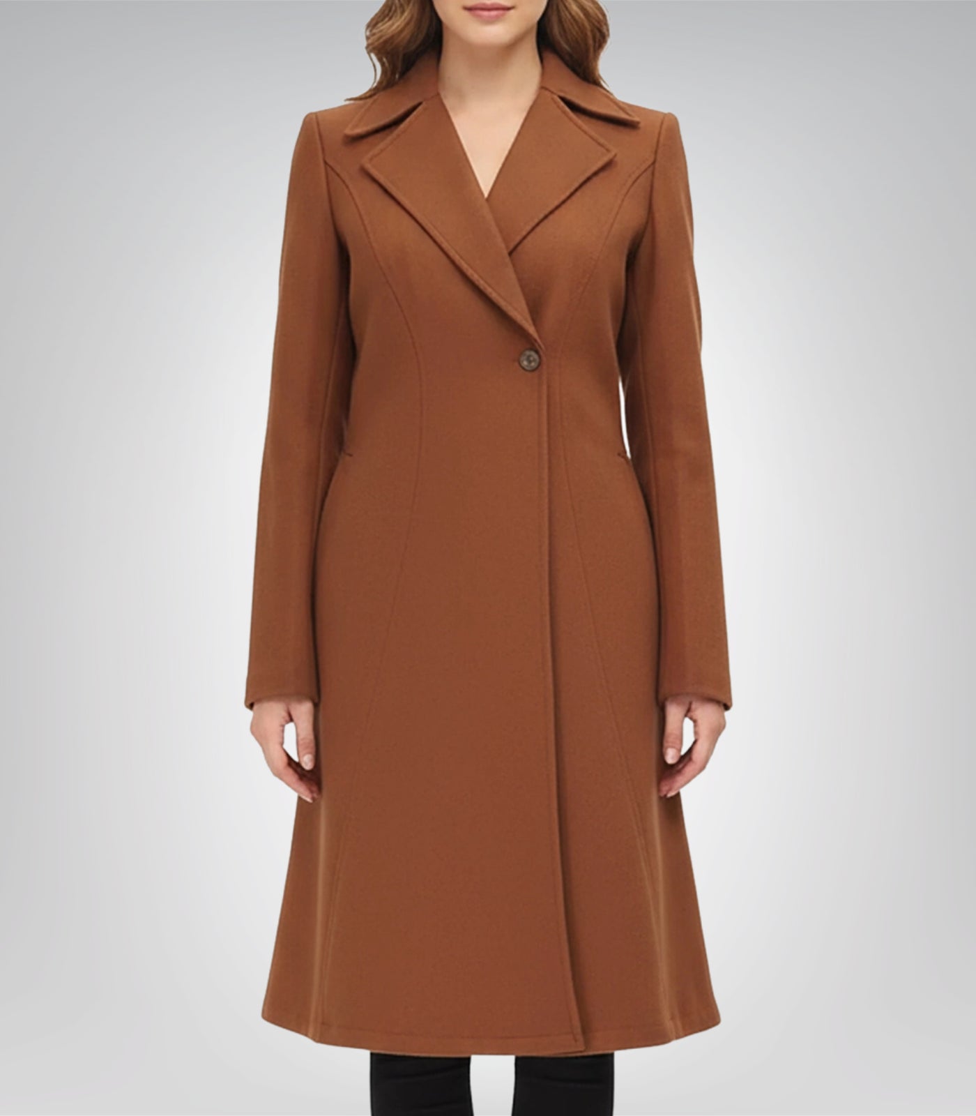 Denise Women’s Double-Breasted Camel Brown Wool Coat Elegant Flared Winter Outerwear