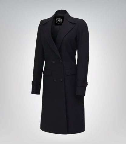Stephany Women’s Black Double-Breasted Wool Coat Classic Winter Outerwear