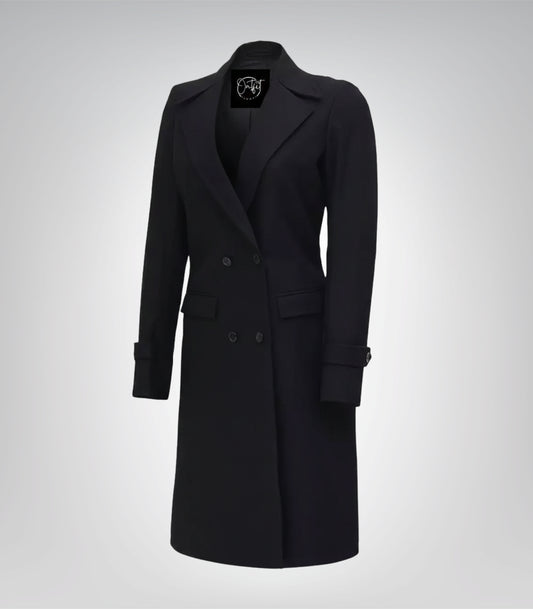 Stephany Women’s Black Double-Breasted Wool Coat Classic Winter Outerwear