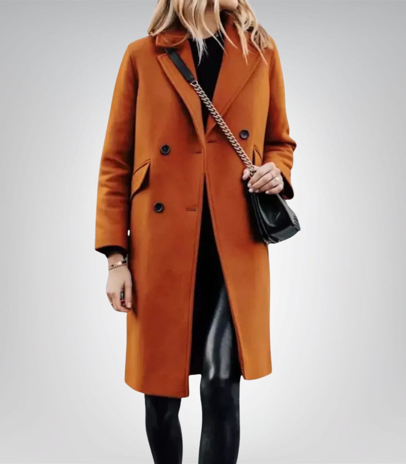 The Classicist Women’s Rust Double-Breasted Wool Coat Timeless Winter Essential