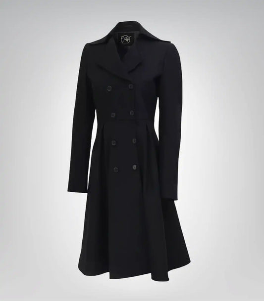 Carol Women’s Black Double-Breasted Wool Trench Coat