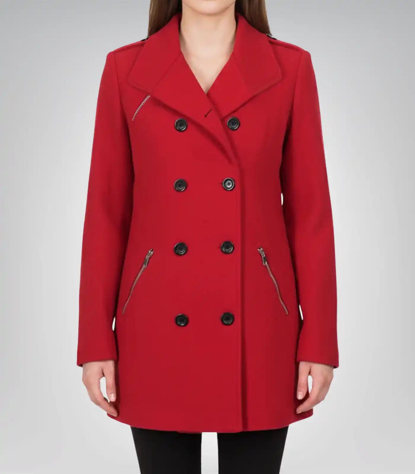 Scarlet Women’s Red Double-Breasted Wool Peacoat