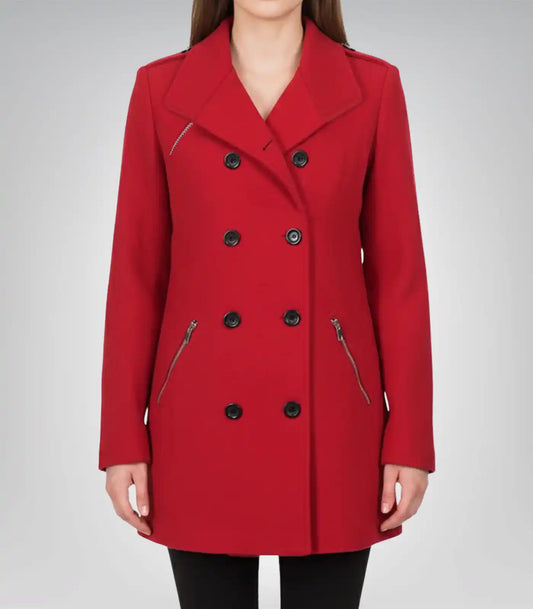 Scarlet Women’s Red Double-Breasted Wool Peacoat