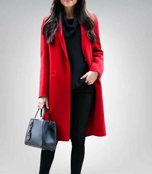 Women’s Red Single-Breasted Wool Walker Coat