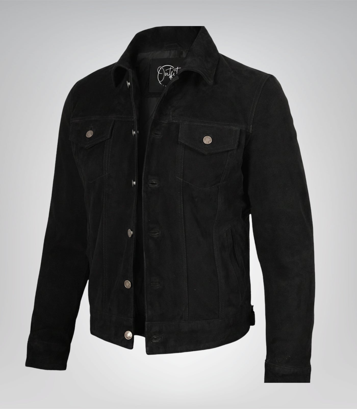 Men’s Classic Black Suede Trucker Jacket Real Suede Button Front Style