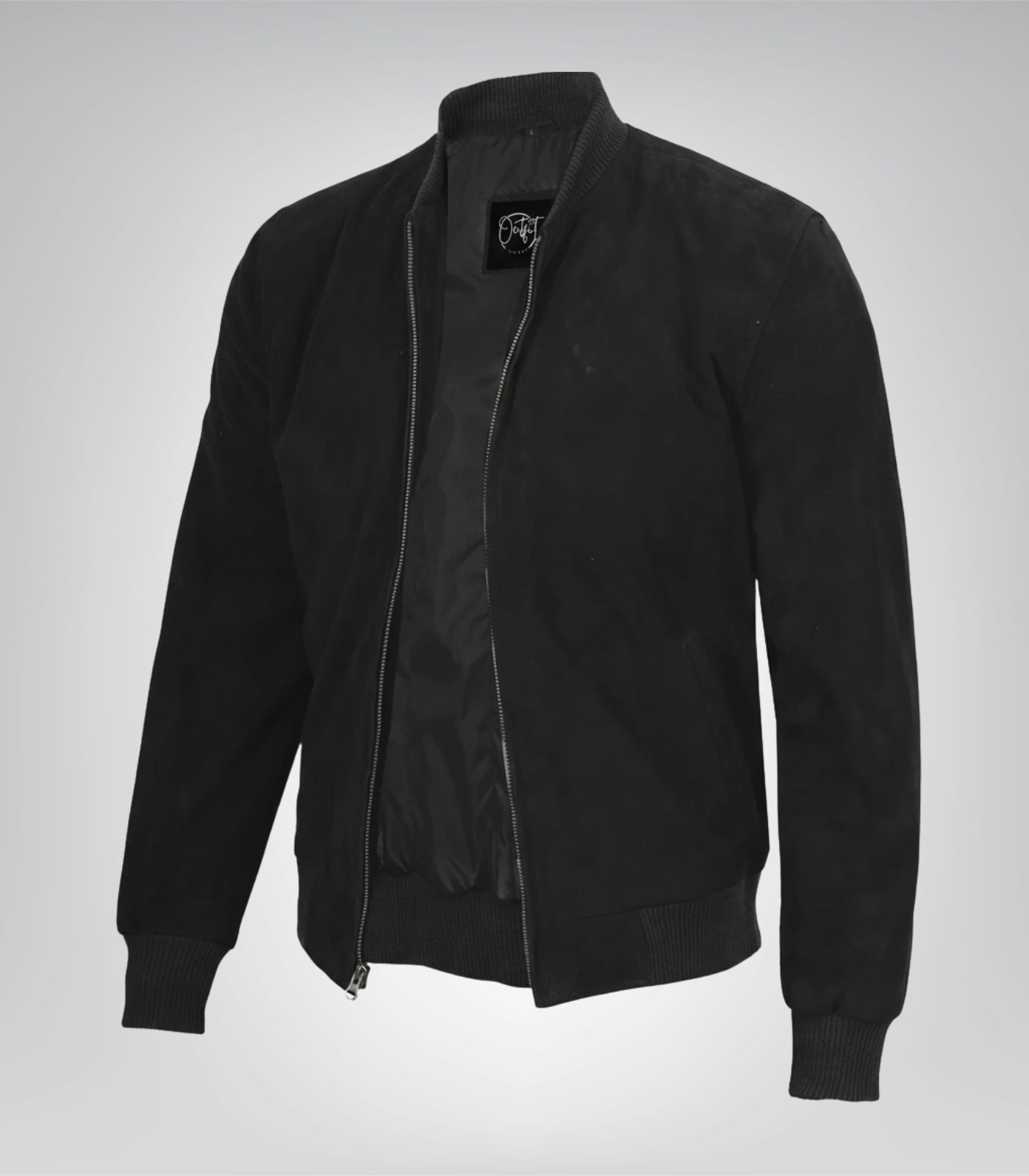 Men’s Premium Black Real Suede Bomber Jacket Classic Zip Front Style