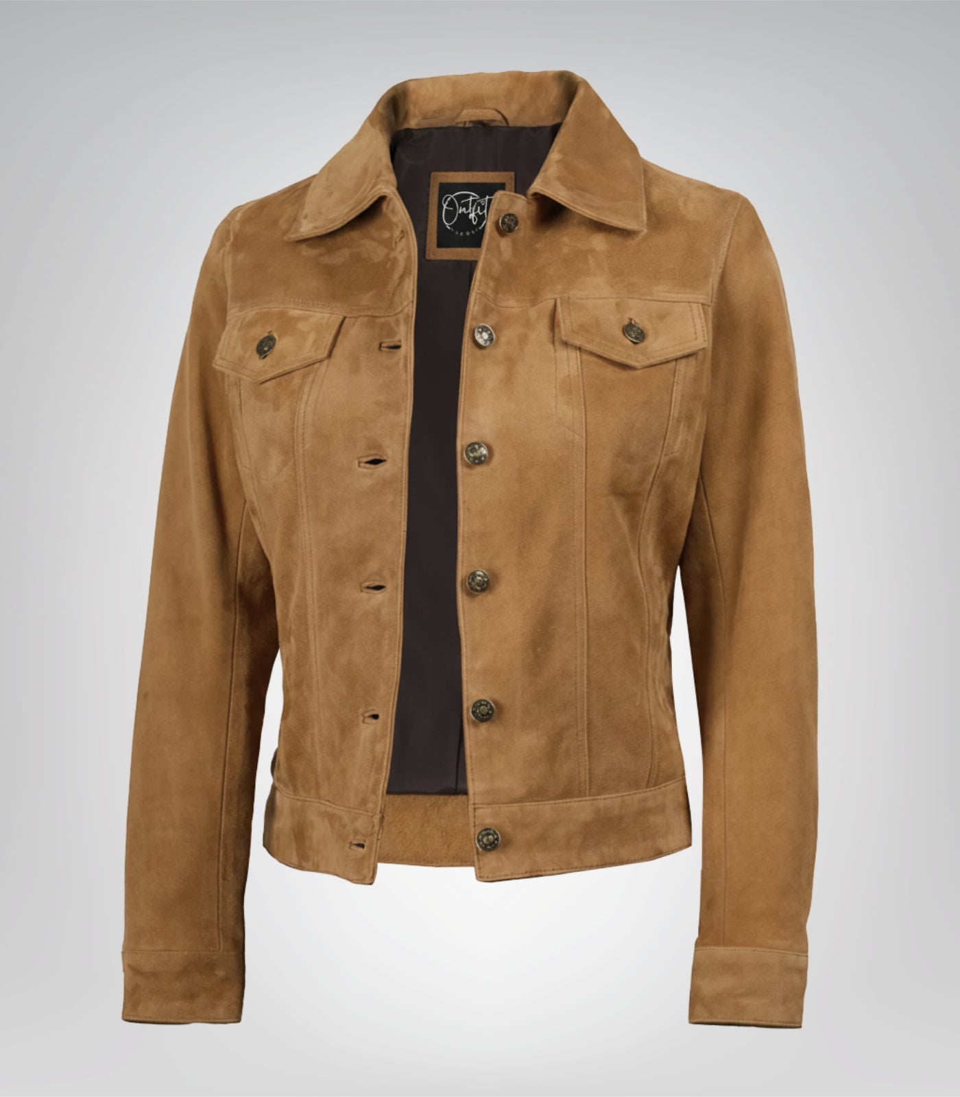 Women’s Light Brown Suede Trucker Jacket Real Suede Button-Front Jacket