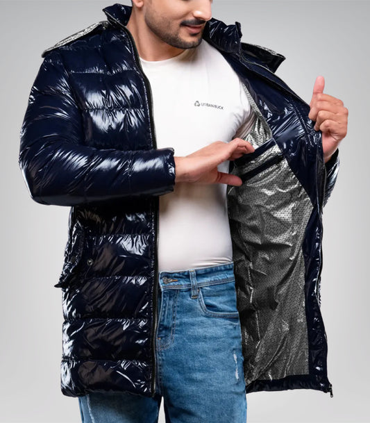 Carlos Men’s Duck Down Navy Blue Puffer Jacket with Hood 700 Fill Power Insulated Winter Coat