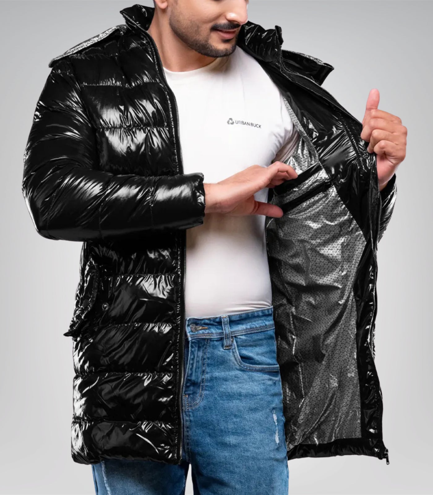 Carlos Men’s Duck Down Black Puffer Jacket with Hood 700 Fill Power Insulated Winter Coat