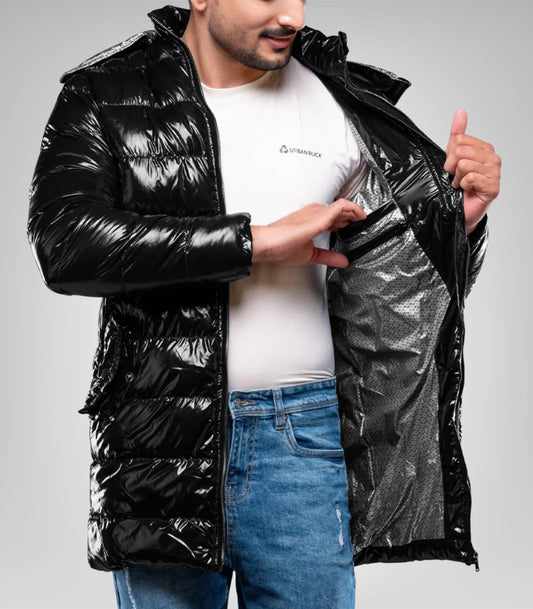Carlos Men’s Duck Down Black Puffer Jacket with Hood 700 Fill Power Insulated Winter Coat