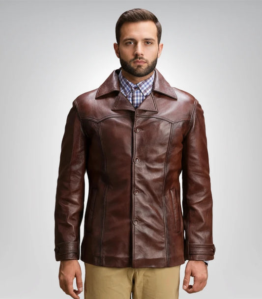 Vincent Alley brown leather jacket for men – classic motorcycle style
