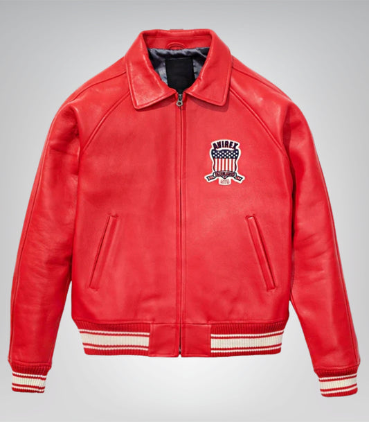 All Americans Avirex Red &amp; Black Real Leather Bomber Jacket