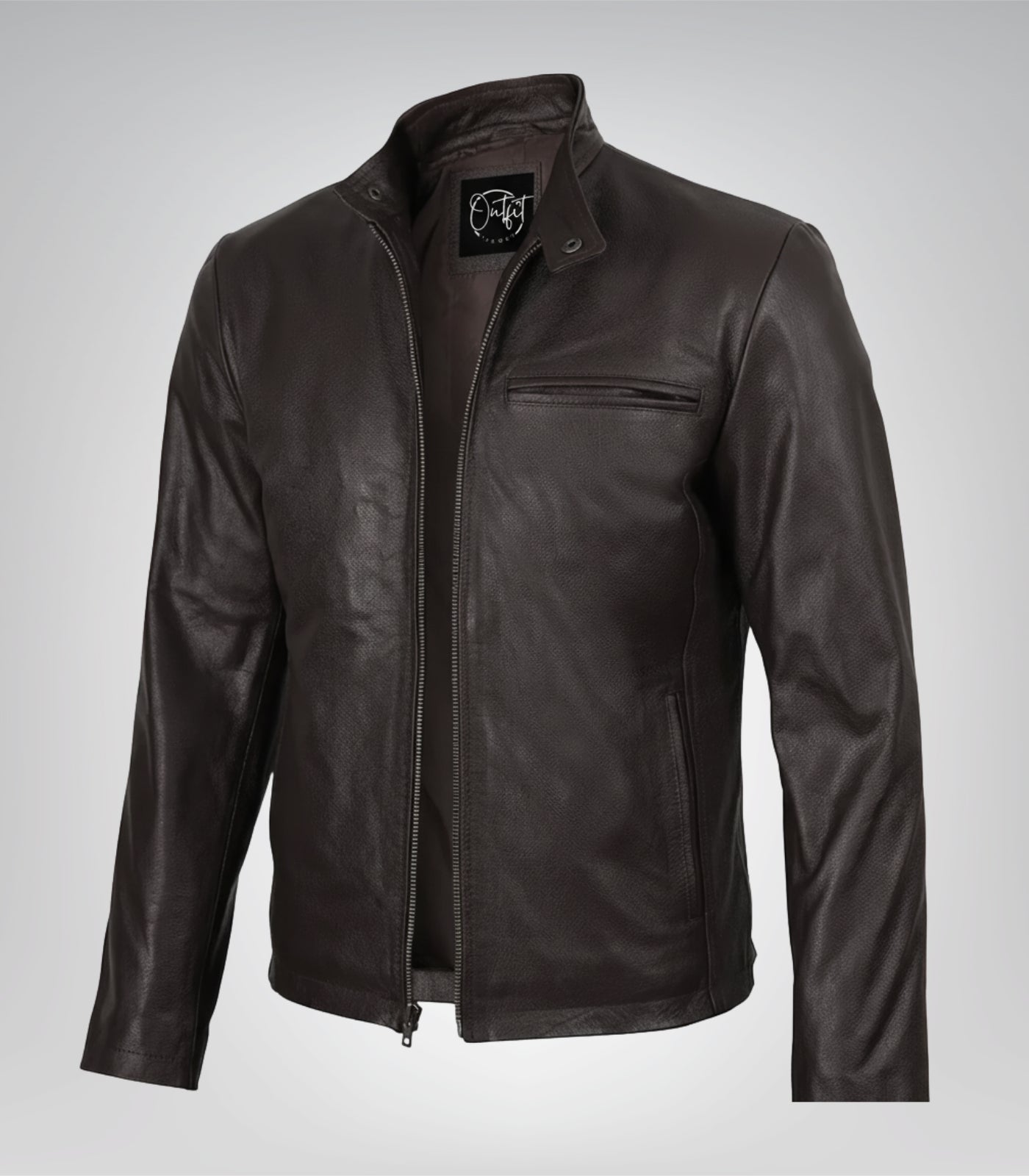 Men’s dark brown cowhide leather motorcycle jacket in premium biker style